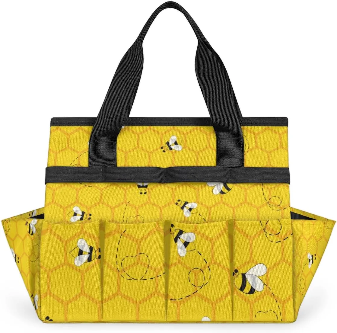 Yellow Bee Beehive Garden Tool Bag with 10 Pockets Easy Access Garden Tote Storage Bag Wear-Resistant & Reusable with 2 Handles Gardening Gifts 13" X 2.8" X 6.8"