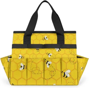 Yellow Bee Beehive Garden Tool Bag with 10 Pockets Easy Access Garden Tote Storage Bag Wear-Resistant & Reusable with 2 Handles Gardening Gifts 13" X 2.8" X 6.8"