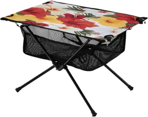 Yellow Red Hibiscus Portable Folding Camping Table, Compact Lightweight Beach Table with Carrying Bag for Outdoor Picnics, BBQs, Camp