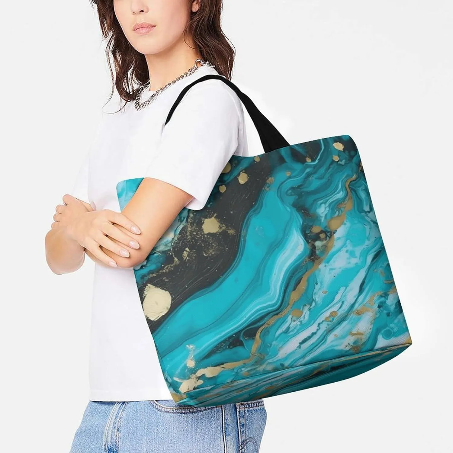 Yellow Sunflower Horse Tote Bag for Women Reusable Grocery Shoulder Bag Shopping Bags for Travel, Groceries