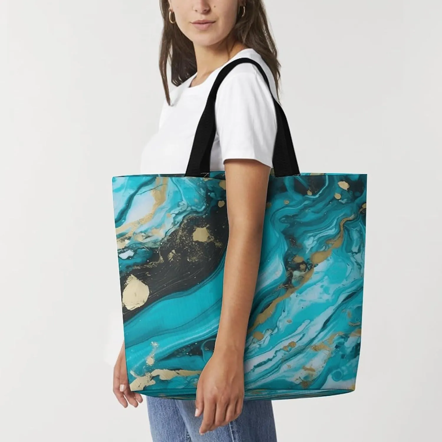 Yellow Sunflower Horse Tote Bag for Women Reusable Grocery Shoulder Bag Shopping Bags for Travel, Groceries