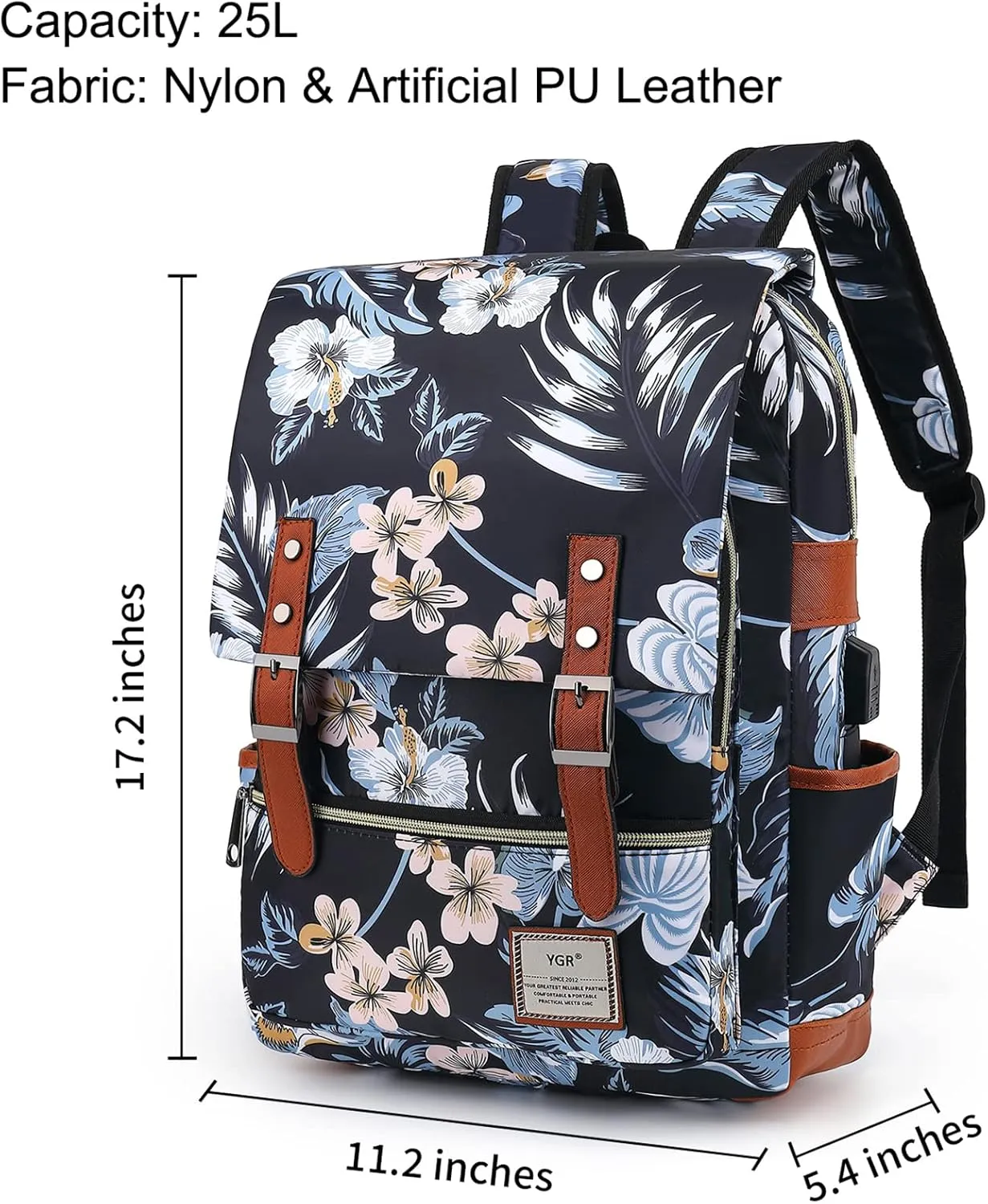 YGR Floral Laptop Backpack for Women, Female, School, Travel, Business, Outdoor Sports, Office, Work