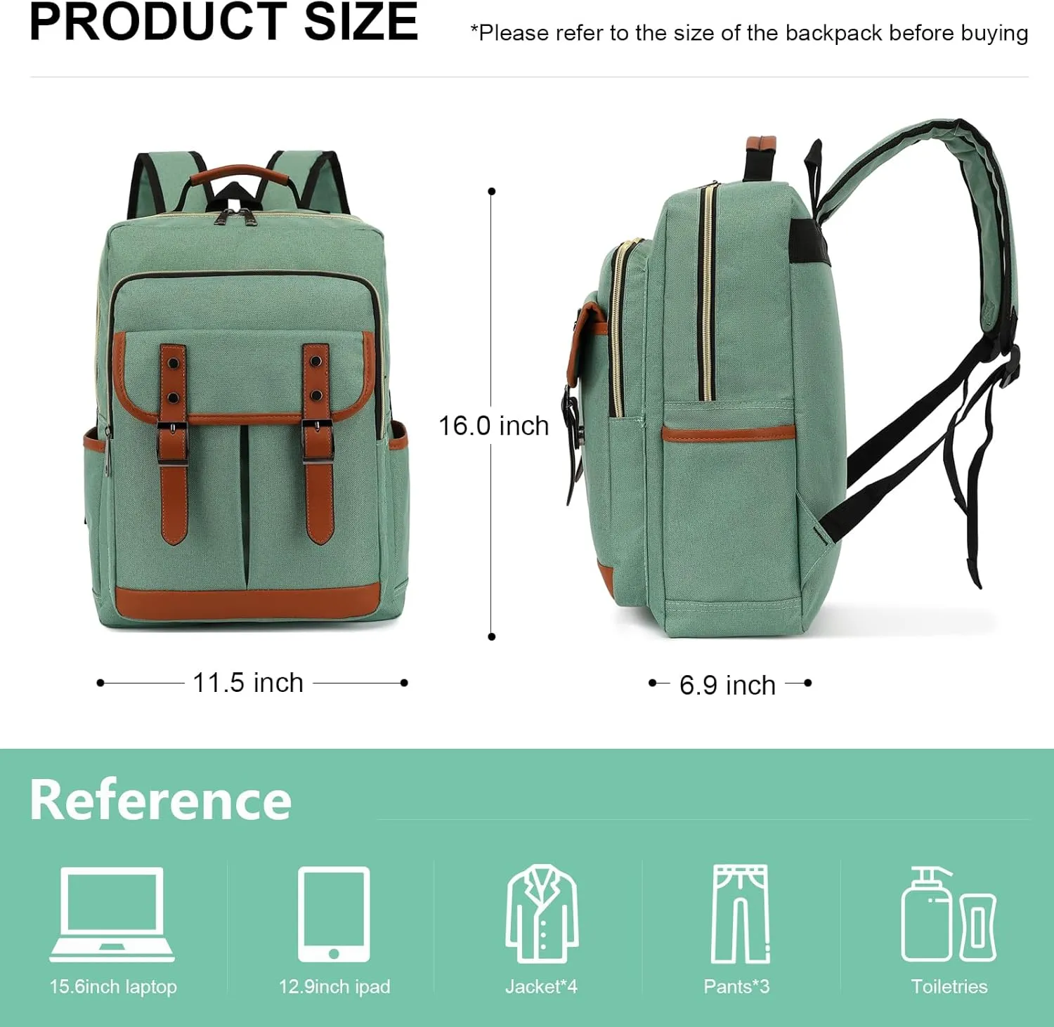 YGR Laptop Backpack for Women, Female, College, Travel, Business, Outdoor Sports, Office, Work in Green