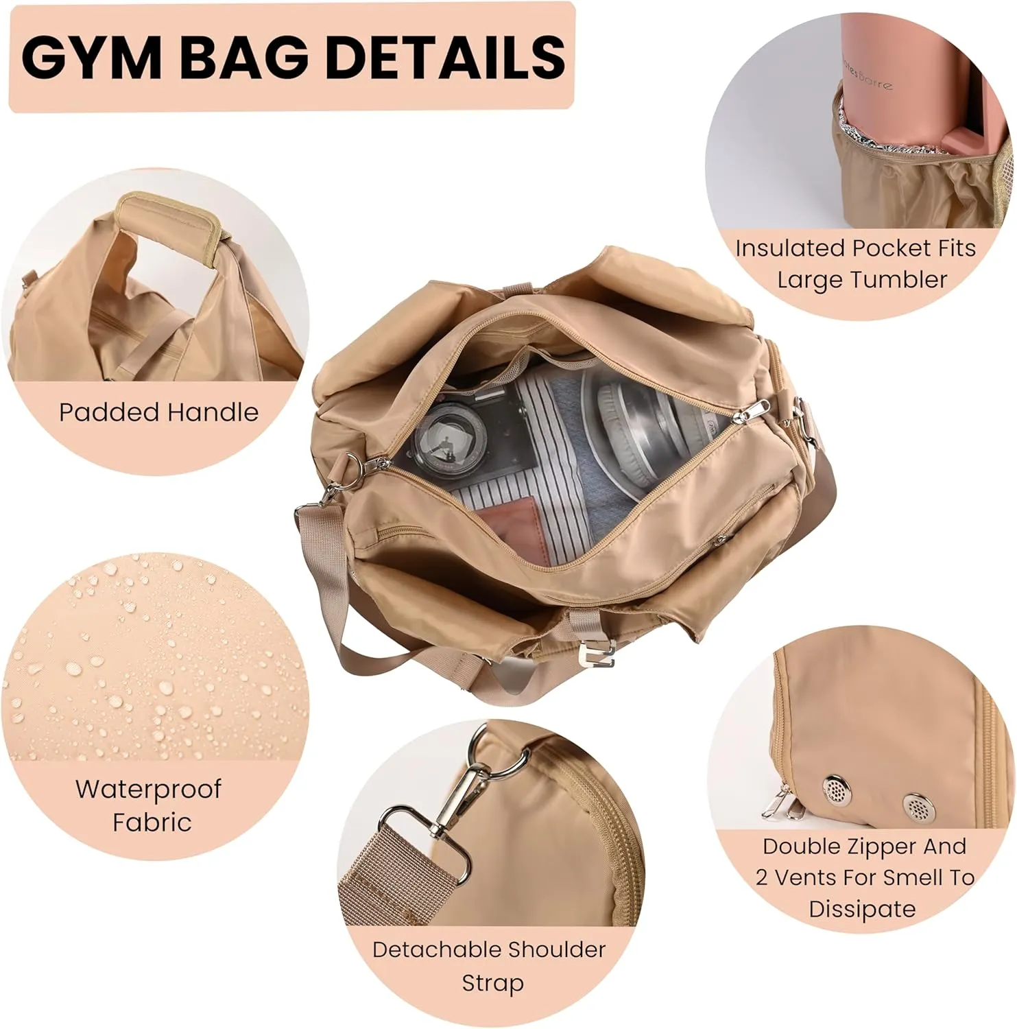 Yoga Bag for Women, Carryall Polyester Yoga Gym Bag Tote Bag for Pilates Bag Shoulder for Travel Office Beach Workout