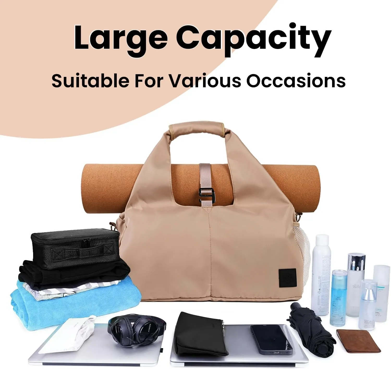 Yoga Bag for Women, Carryall Polyester Yoga Gym Bag Tote Bag for Pilates Bag Shoulder for Travel Office Beach Workout