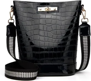 Yohora Women's Crocodile Print Shoulder Bag Large Capacity Patent Leather Crossbody Bag Retro Satchel Purse with Inner Pouch