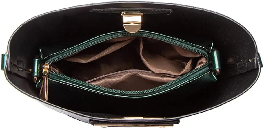 Yohora Women's Crocodile Print Shoulder Bag Large Capacity Patent Leather Crossbody Bag Retro Satchel Purse with Inner Pouch