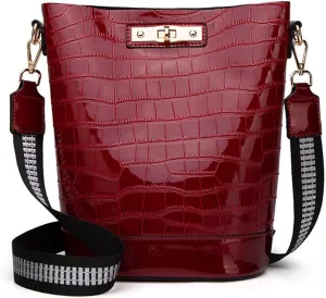 Yohora Women's Crocodile Print Shoulder Bag Large Capacity Patent Leather Crossbody Bag Retro Satchel Purse with Inner Pouch