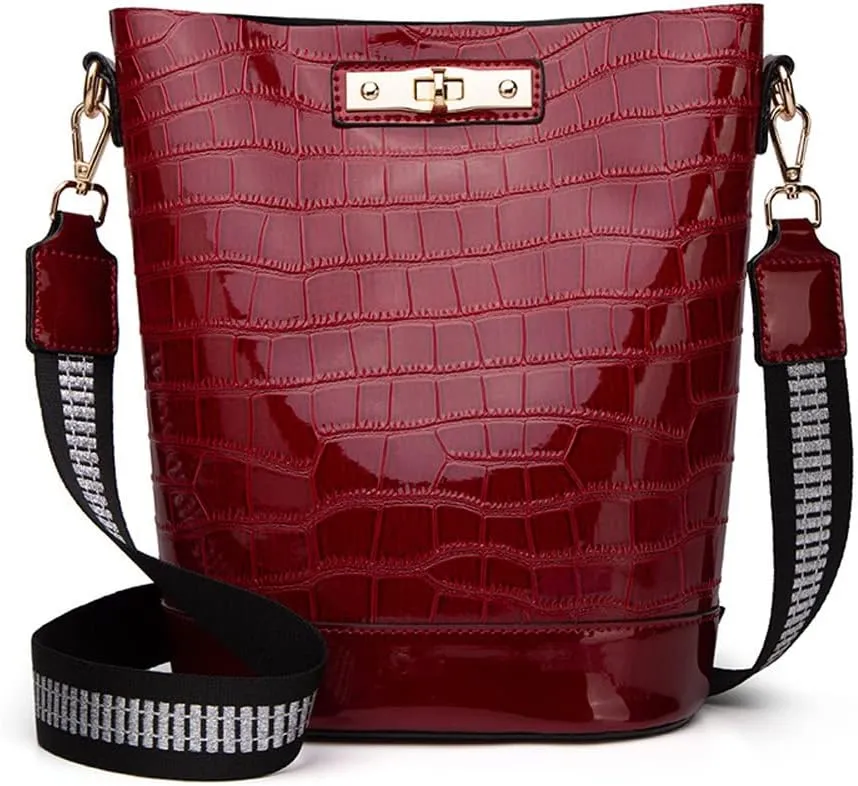 Yohora Women's Crocodile Print Shoulder Bag Large Capacity Patent Leather Crossbody Bag Retro Satchel Purse with Inner Pouch