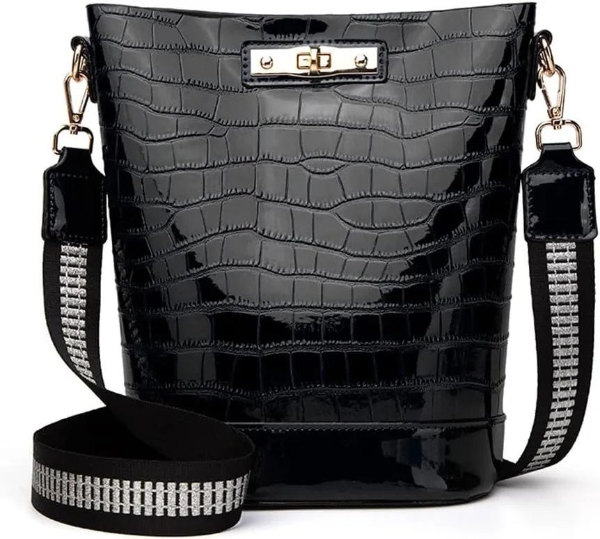 Yohora Women's Crocodile Print Shoulder Bag Large Capacity Patent Leather Crossbody Bag Retro Satchel Purse with Inner Pouch