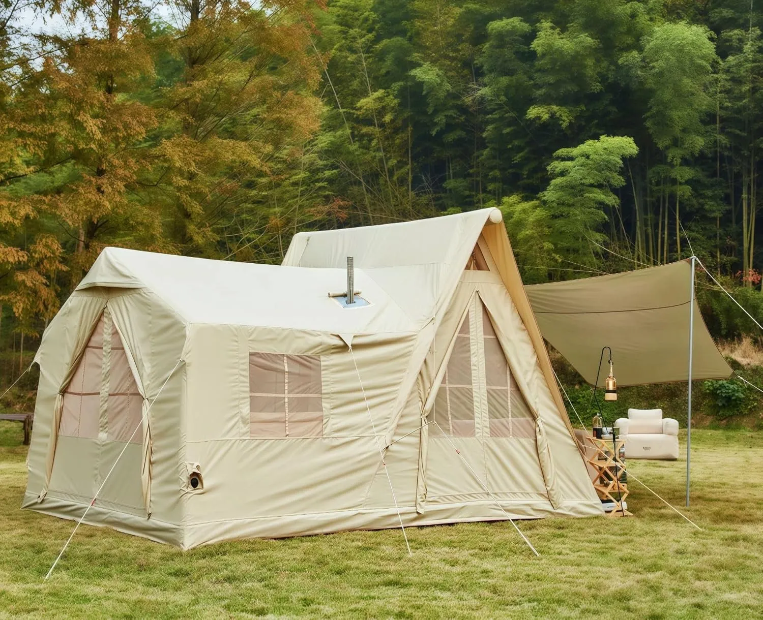 YOLENY Inflatable Tents for Camping, 4/6/8/10/12 Person Tent with TPU Skylight, Mesh Windows & Pump, Easy Setup 4 Season Glamping Tent, Waterproof & Windproof