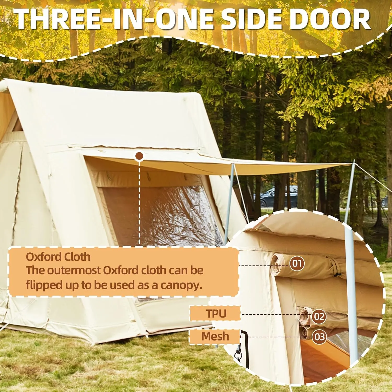 YOLENY Inflatable Tents for Camping, 4/6/8/10/12 Person Tent with TPU Skylight, Mesh Windows & Pump, Easy Setup 4 Season Glamping Tent, Waterproof & Windproof