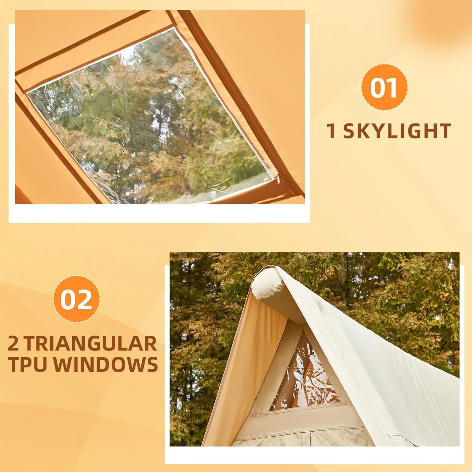 YOLENY Inflatable Tents for Camping, 4/6/8/10/12 Person Tent with TPU Skylight, Mesh Windows & Pump, Easy Setup 4 Season Glamping Tent, Waterproof & Windproof