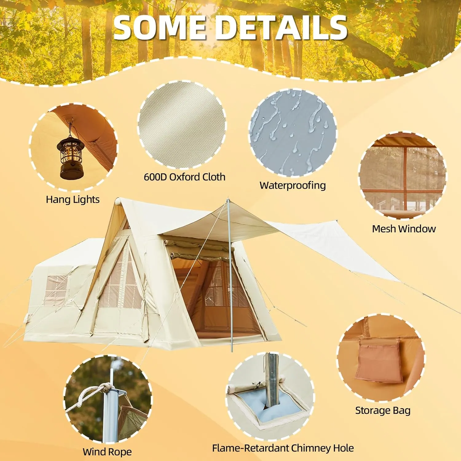 YOLENY Inflatable Tents for Camping, 4/6/8/10/12 Person Tent with TPU Skylight, Mesh Windows & Pump, Easy Setup 4 Season Glamping Tent, Waterproof & Windproof
