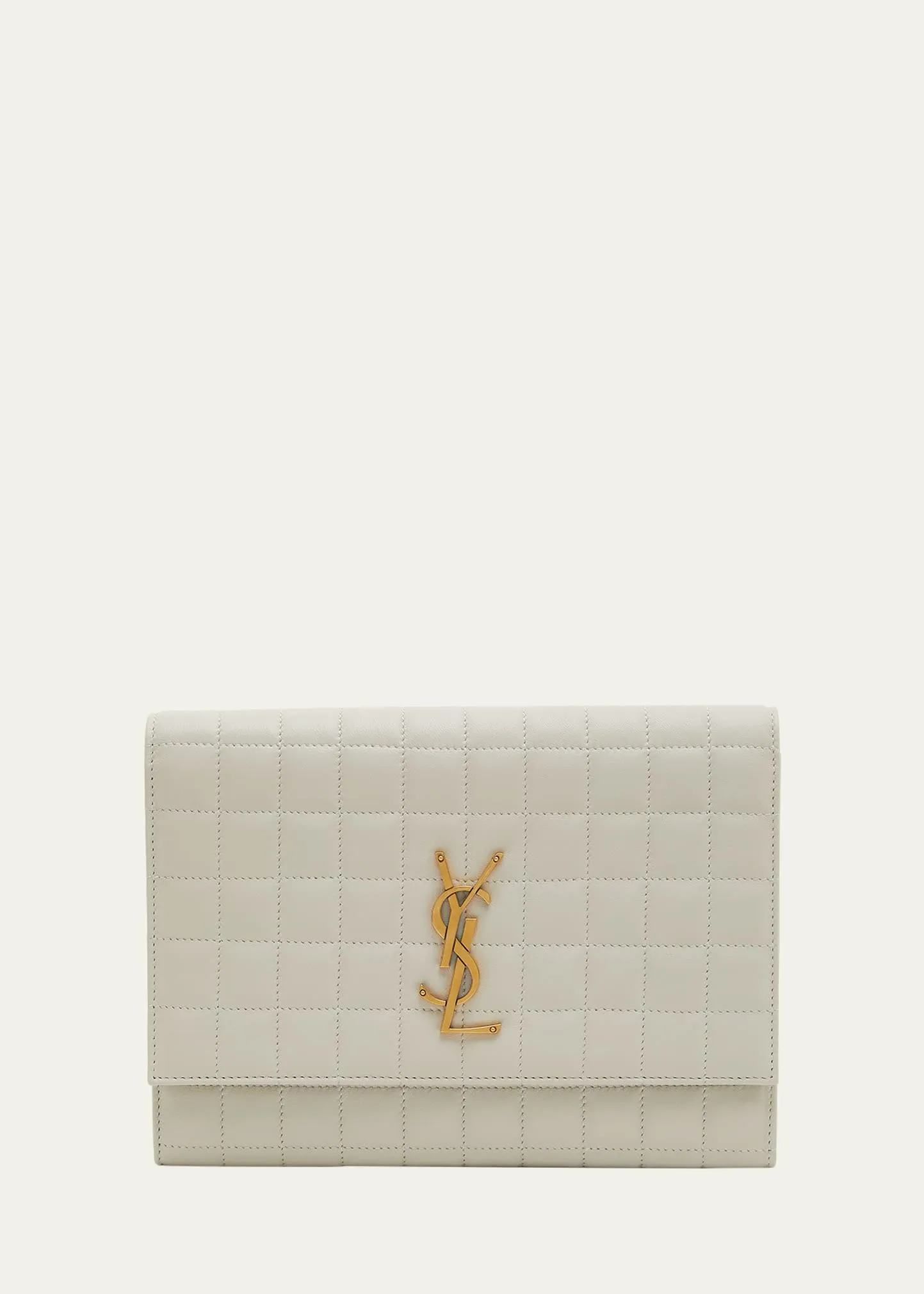 YSL Monogram Flap Clutch Bag in Quilted Smooth Leather