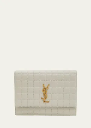 YSL Monogram Flap Clutch Bag in Quilted Smooth Leather