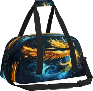 Yzrwebo Fire Phoenix Kids Gym Sport Bag for Boys Girls, Phoenix Travel Duffle Bag Gymnastics Dance Bag Teen Weekender Overnight Carry on Tote Bags