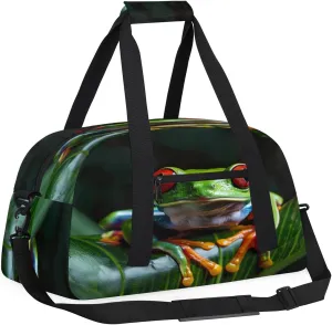 Yzrwebo Red Eye Tree Frog Kids Gym Sport Bag for Boys Girls, 3D Frog Travel Duffle Bag Gymnastics Dance Bag Teen Weekender Overnight Carry on Tote Bags