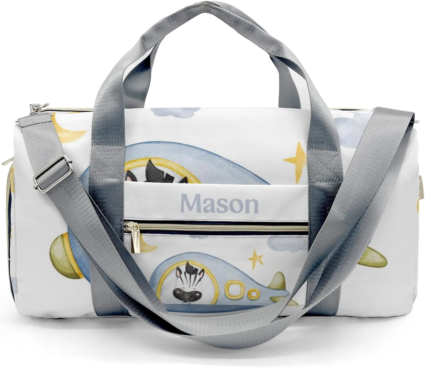 Zebra Helicopter Watercolor Personalized Duffel Bag,Custom Travel Gym Bag with Name,Waterproof Sports Overnight Bag with Shoe Compartment & Shoulder Strap