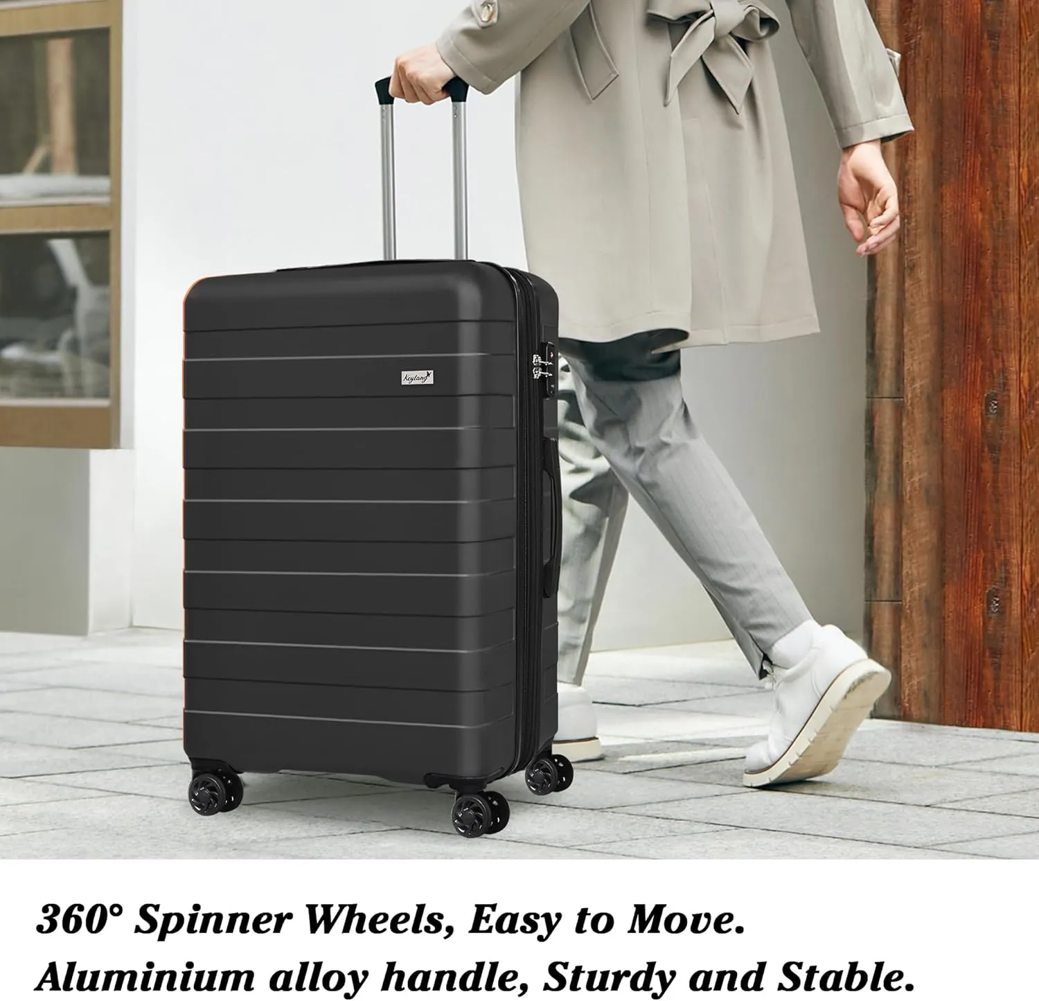 Zebra Luggage Sets 5 Piece, Carry-On Luggage with Spinner Wheels, PC ABS Lightweight Hardside Business Travel Suitcase Set with TSA Lock, Bonus Travel Backpack & Makeup Bag, 20/24/28 inch, Black
