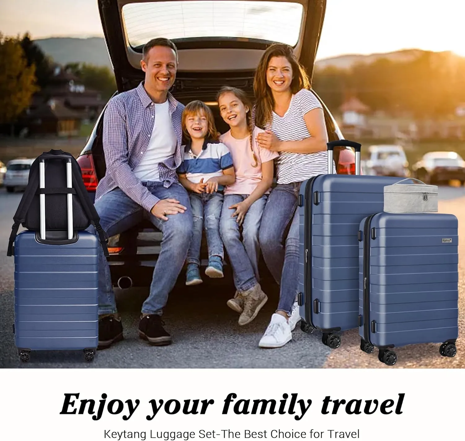 Zebra Luggage Sets 5 Piece, Carry-On Luggage with Spinner Wheels, PC ABS Lightweight Hardside Business Travel Suitcase Set with TSA Lock, Bonus Travel Backpack & Makeup Bag, 20/24/28 inch, Navy Blue