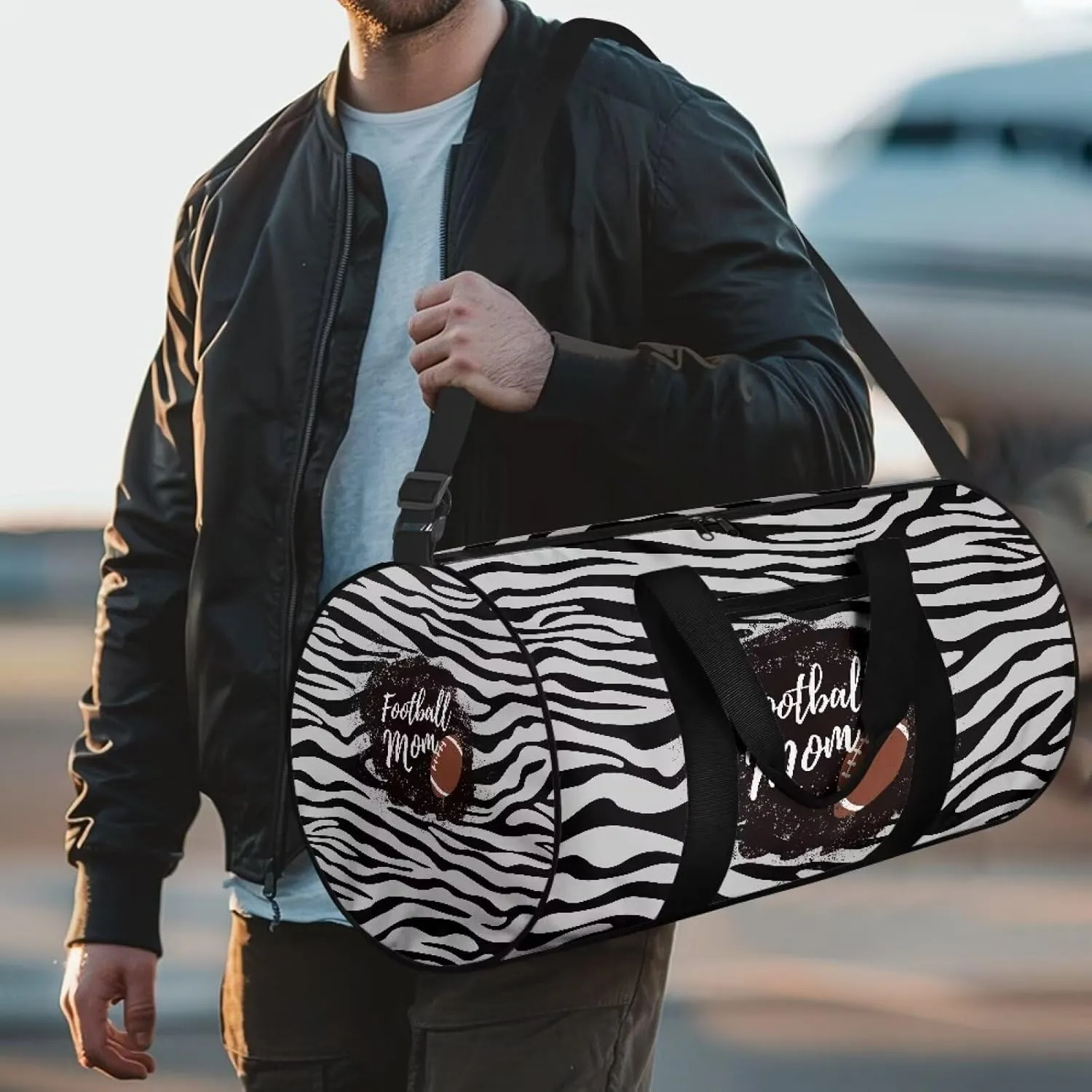 Zebra Stripe American Football Print Travel Duffel Bag Sports Gym Wear Resistant Duffle Bag with Strap and Internal Anti-theft Pocket for Women Men