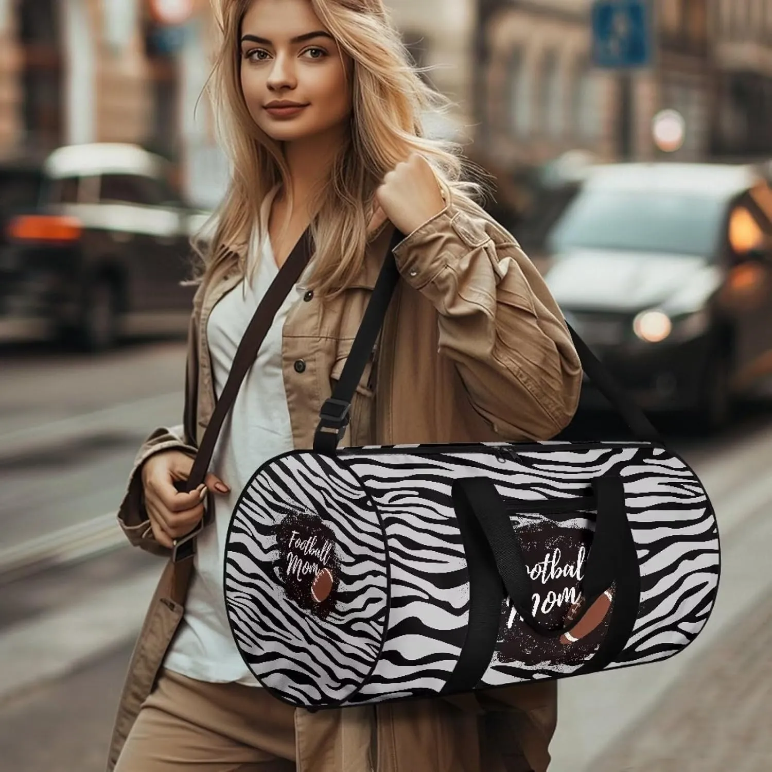 Zebra Stripe American Football Print Travel Duffel Bag Sports Gym Wear Resistant Duffle Bag with Strap and Internal Anti-theft Pocket for Women Men