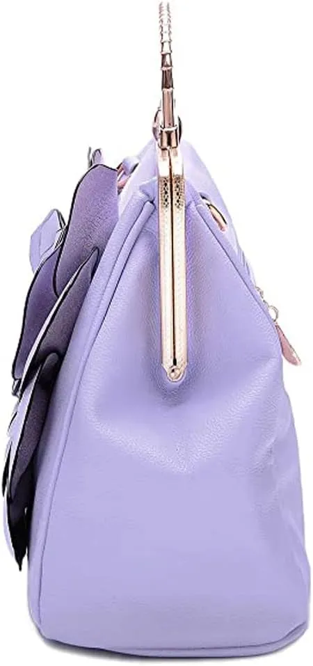 ZiMing 3D Floral Handbags for Women Genuine Leather Tote Bags Kiss Lock Purse Top Handle Bag Satchel Evening Bag Shoulder Bag