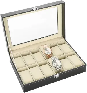 ZJchao Watch Case, 12 Grids PU Leather Watch Display Box Storage Box Display Case Storage Organizer Jewelry