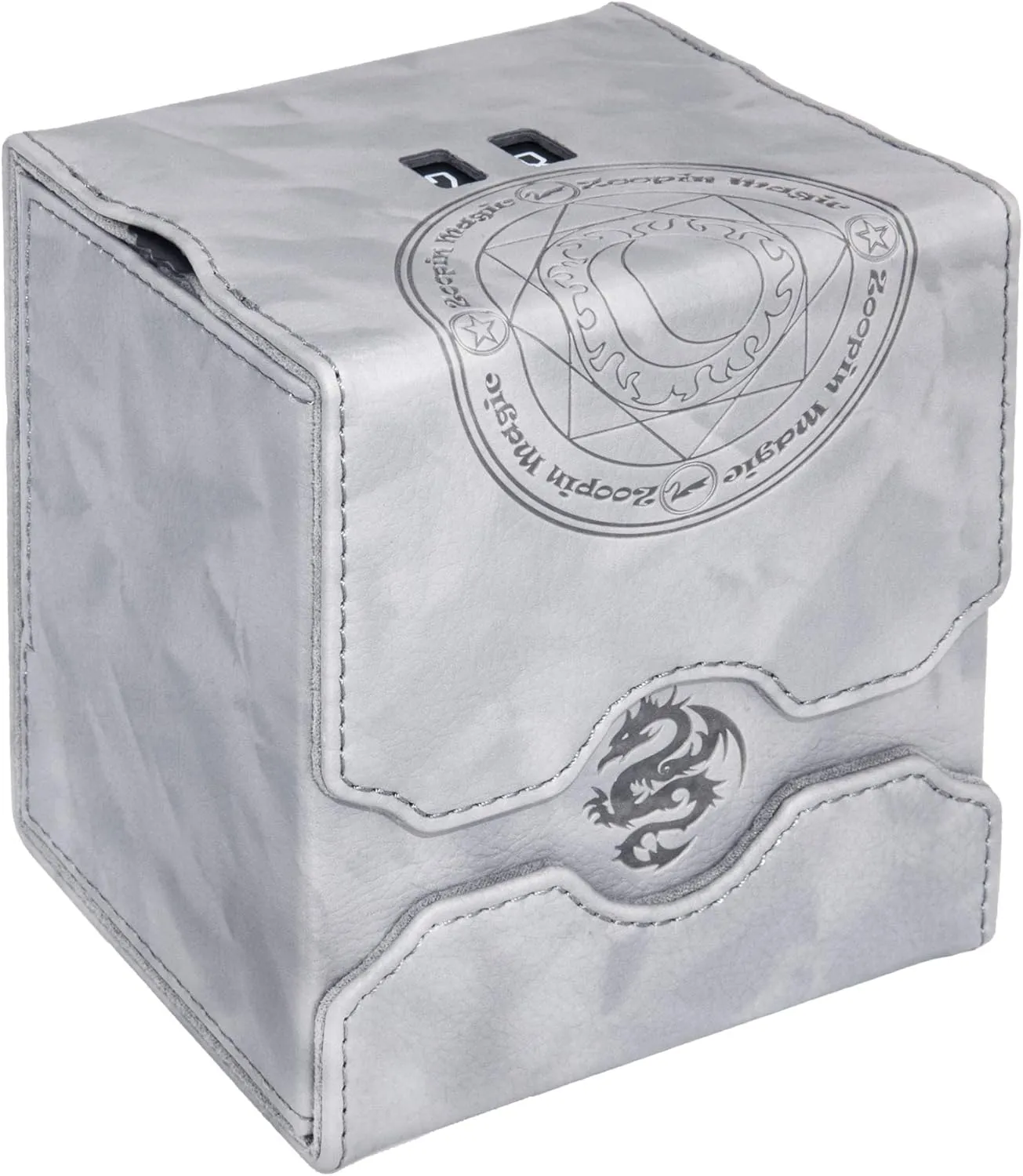 Zoopin Leather Deck Box with Built-in Spinning Life Counter Light Gray for MTG,Yugioh,Pokeman,TES Legacy,Munchkins CCG Decks and Also Small Tokens or Dice- Hold 100 Sleeved Cards or 150 Naked Cards …