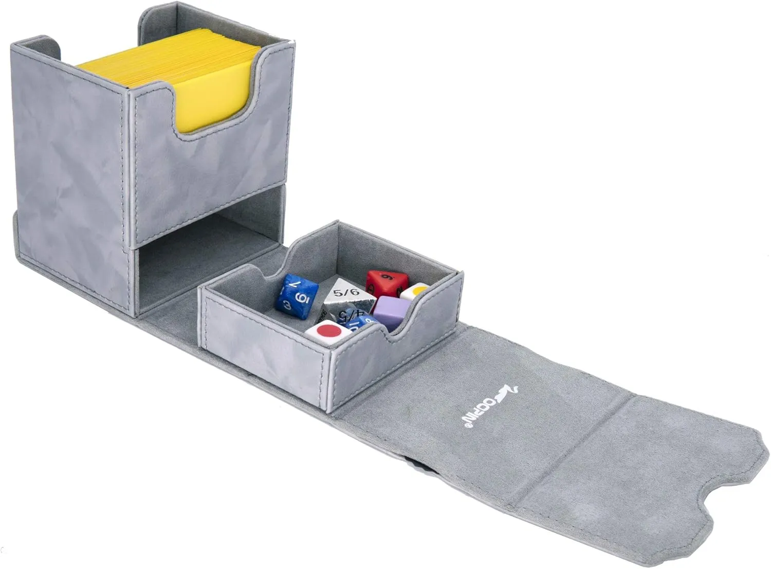 Zoopin Leather Deck Box with Built-in Spinning Life Counter Light Gray for MTG,Yugioh,Pokeman,TES Legacy,Munchkins CCG Decks and Also Small Tokens or Dice- Hold 100 Sleeved Cards or 150 Naked Cards …