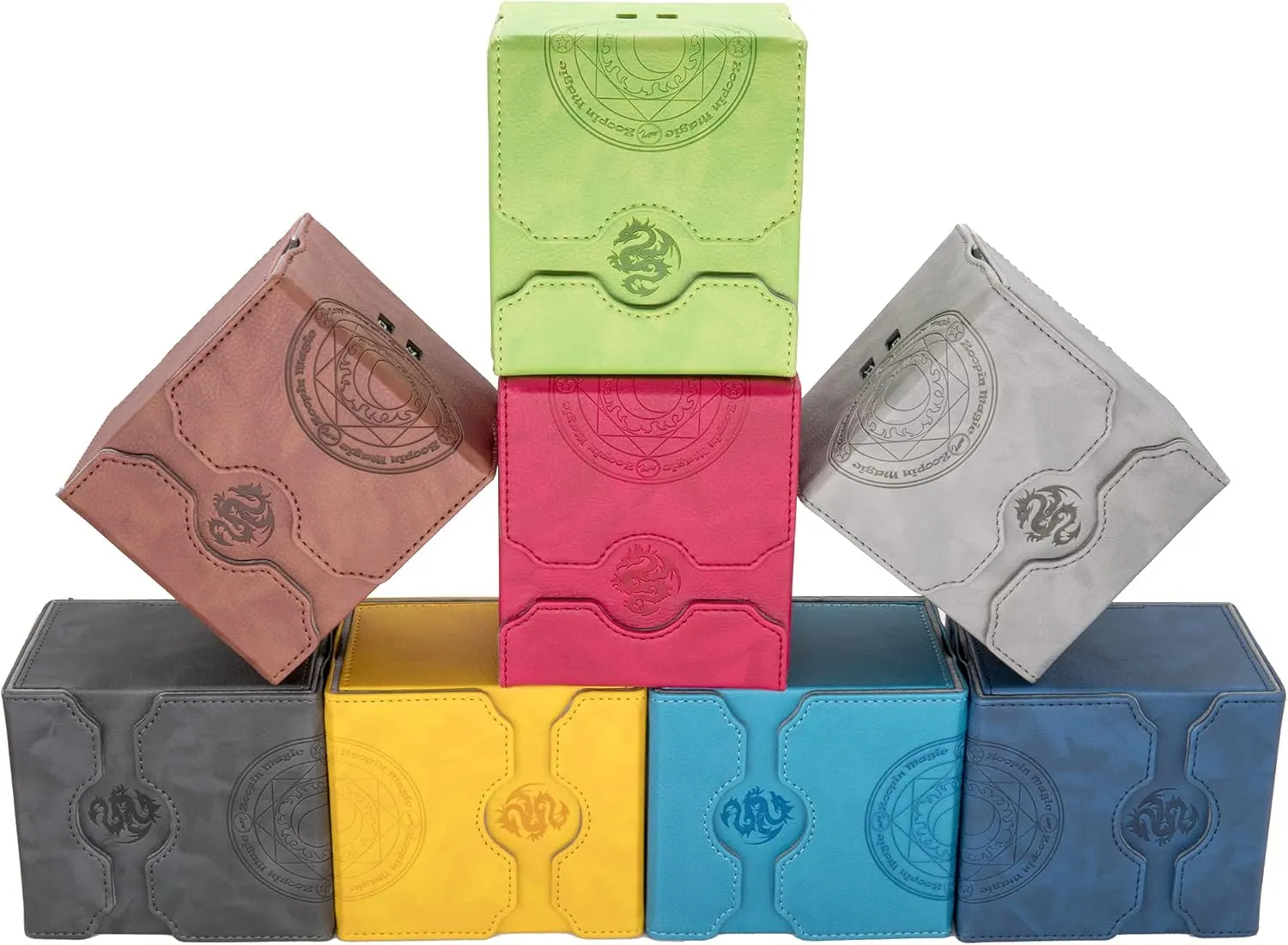 Zoopin Leather Deck Box with Built-in Spinning Life Counter Light Gray for MTG,Yugioh,Pokeman,TES Legacy,Munchkins CCG Decks and Also Small Tokens or Dice- Hold 100 Sleeved Cards or 150 Naked Cards …