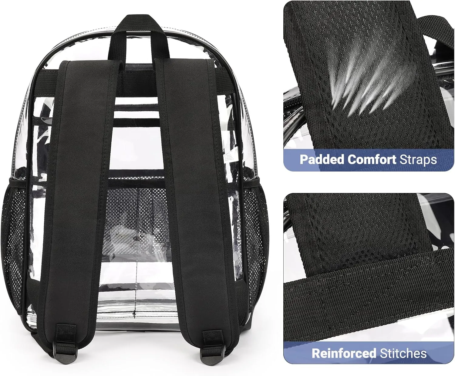 ZORFIN Clear Backpack for School: Large Clear Bookbag - Heavy Duty PVC Transparent Backpack for College Workplace Security Black E