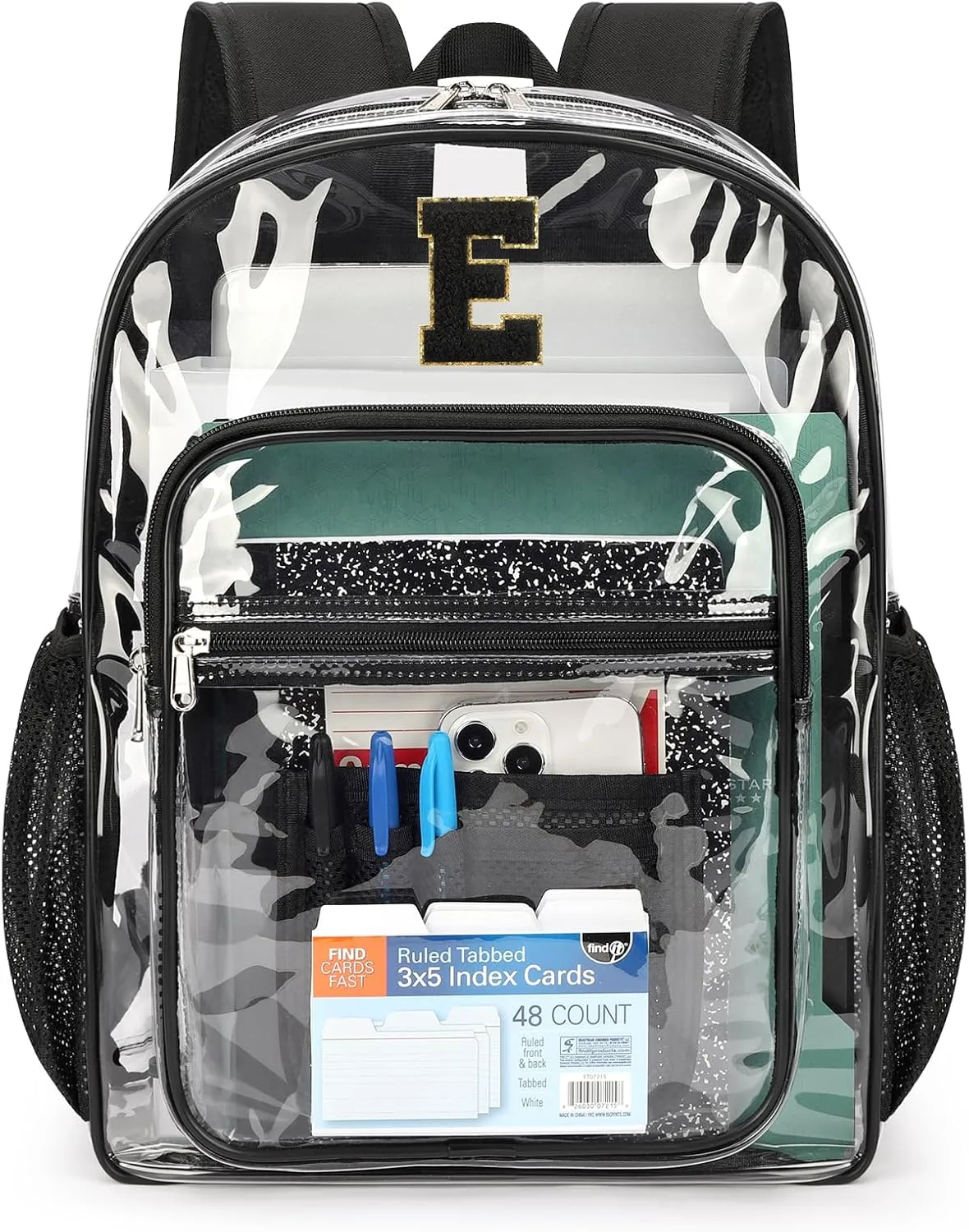 ZORFIN Clear Backpack for School: Large Clear Bookbag with Padded Straps - Heavy Duty PVC Transparent Backpack Black E