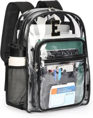ZORFIN Clear Backpack for School: Large Clear Bookbag with Padded Straps - Heavy Duty PVC Transparent Backpack Black E